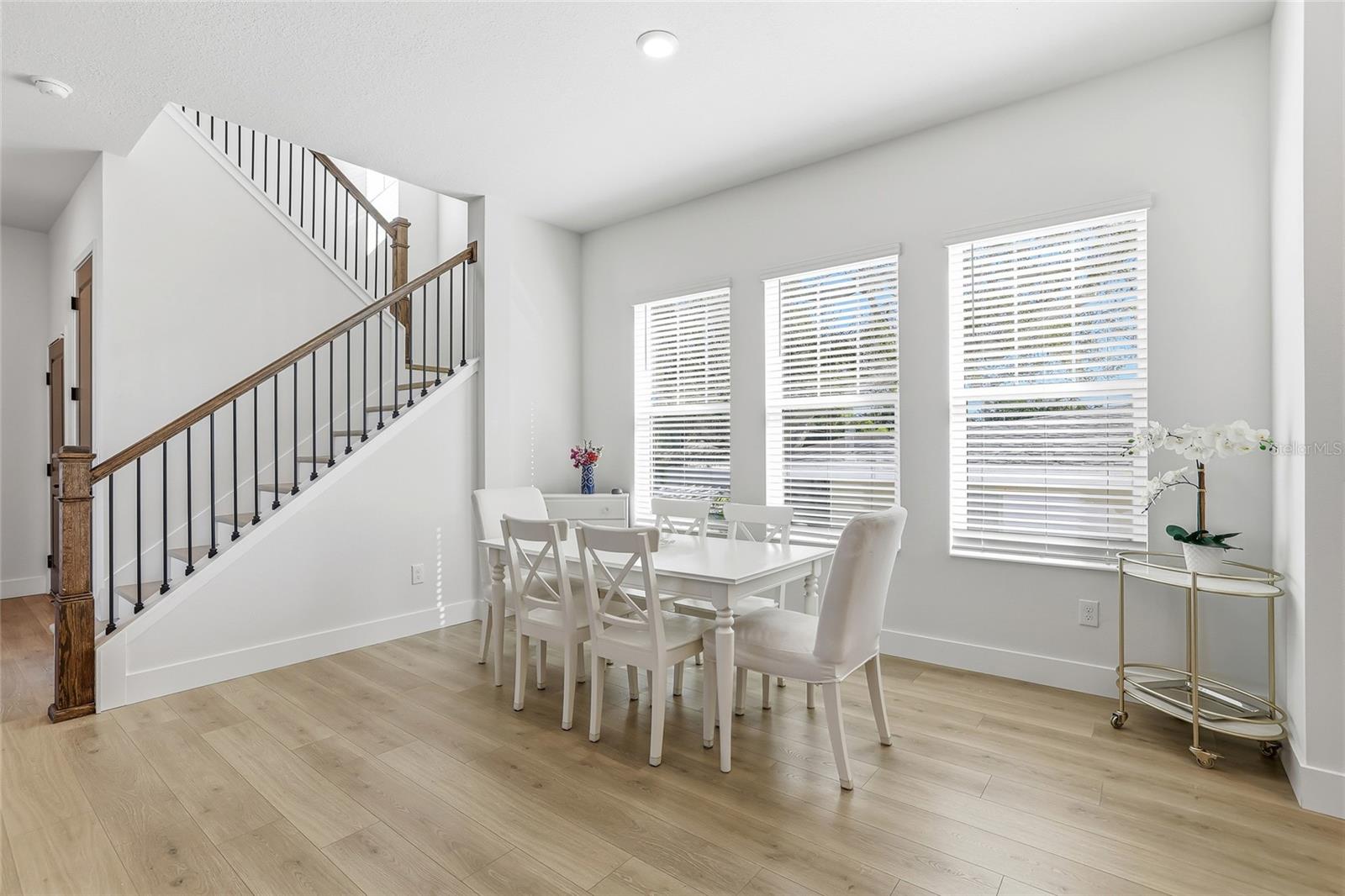 The dining room can accommodate the largest of dining room tables.