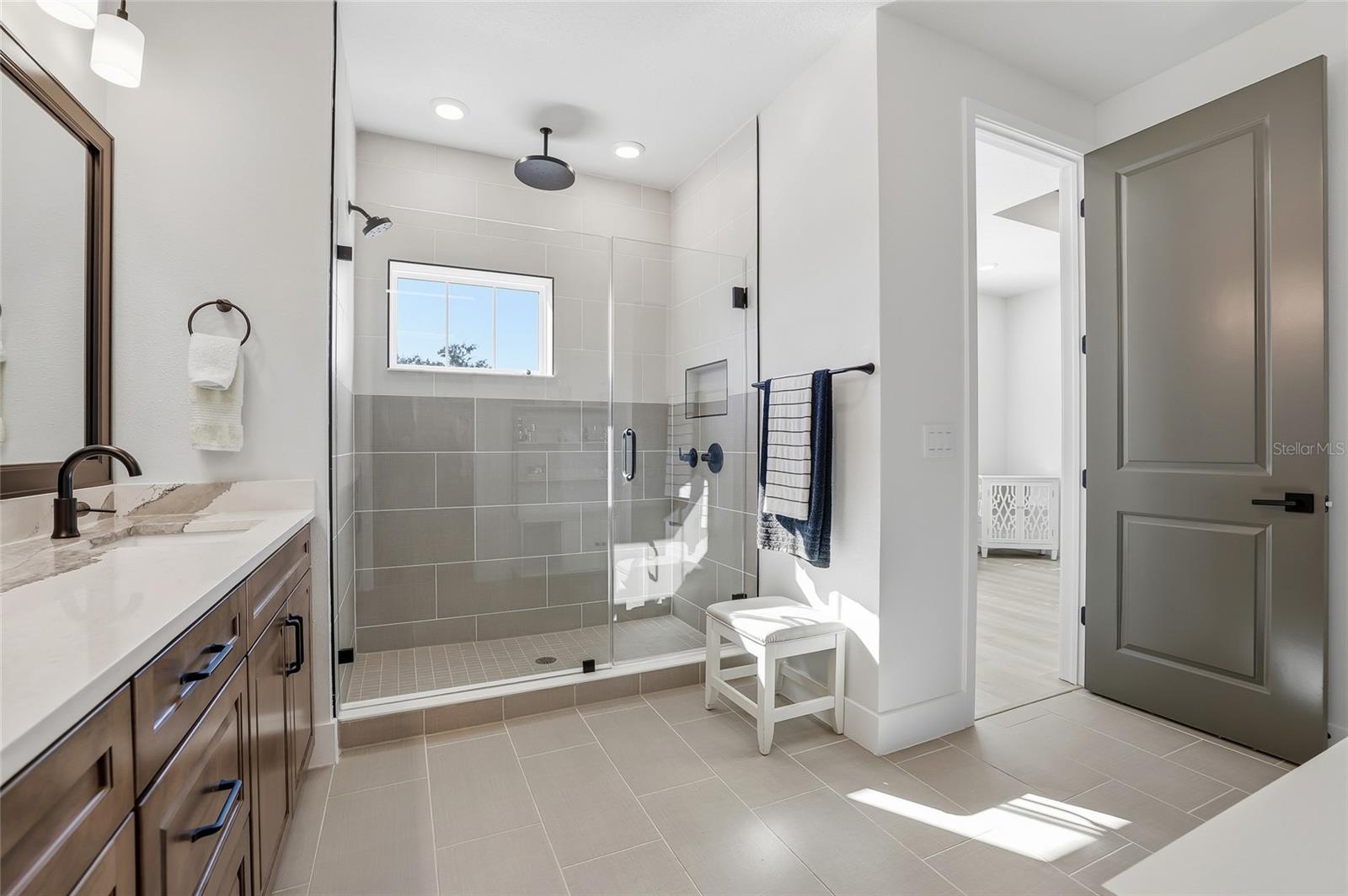 Large step in shower.