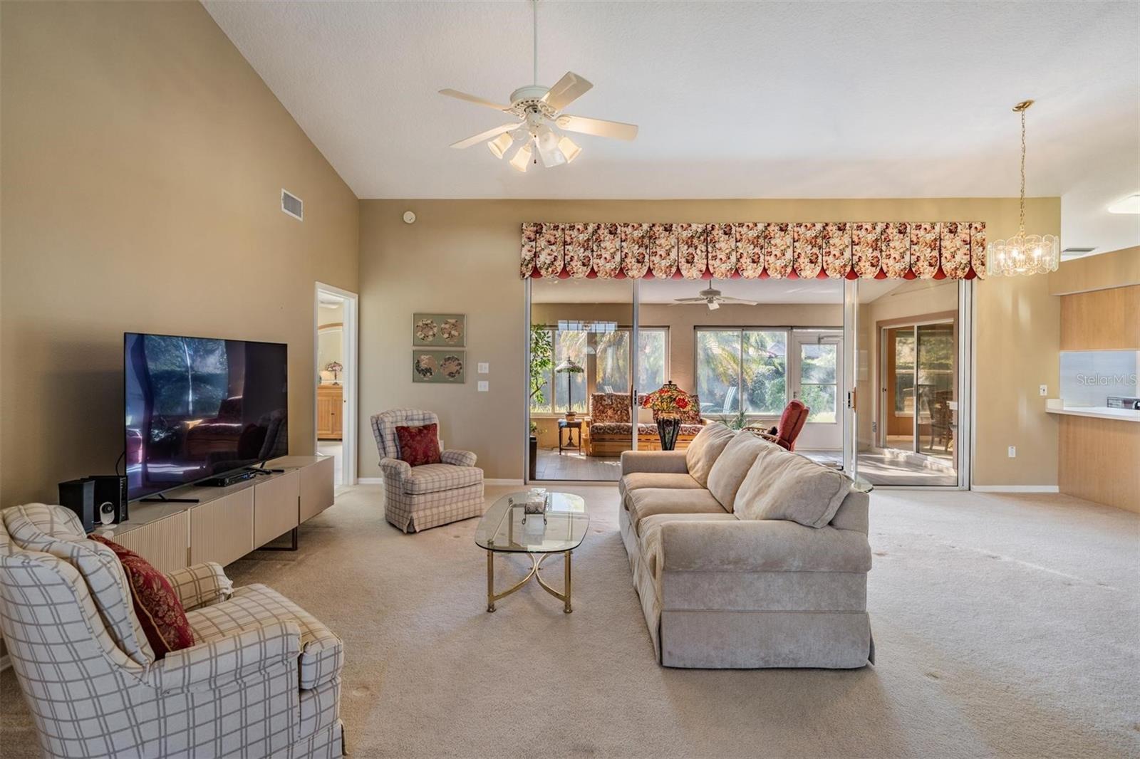 Great room with vaulted ceilings