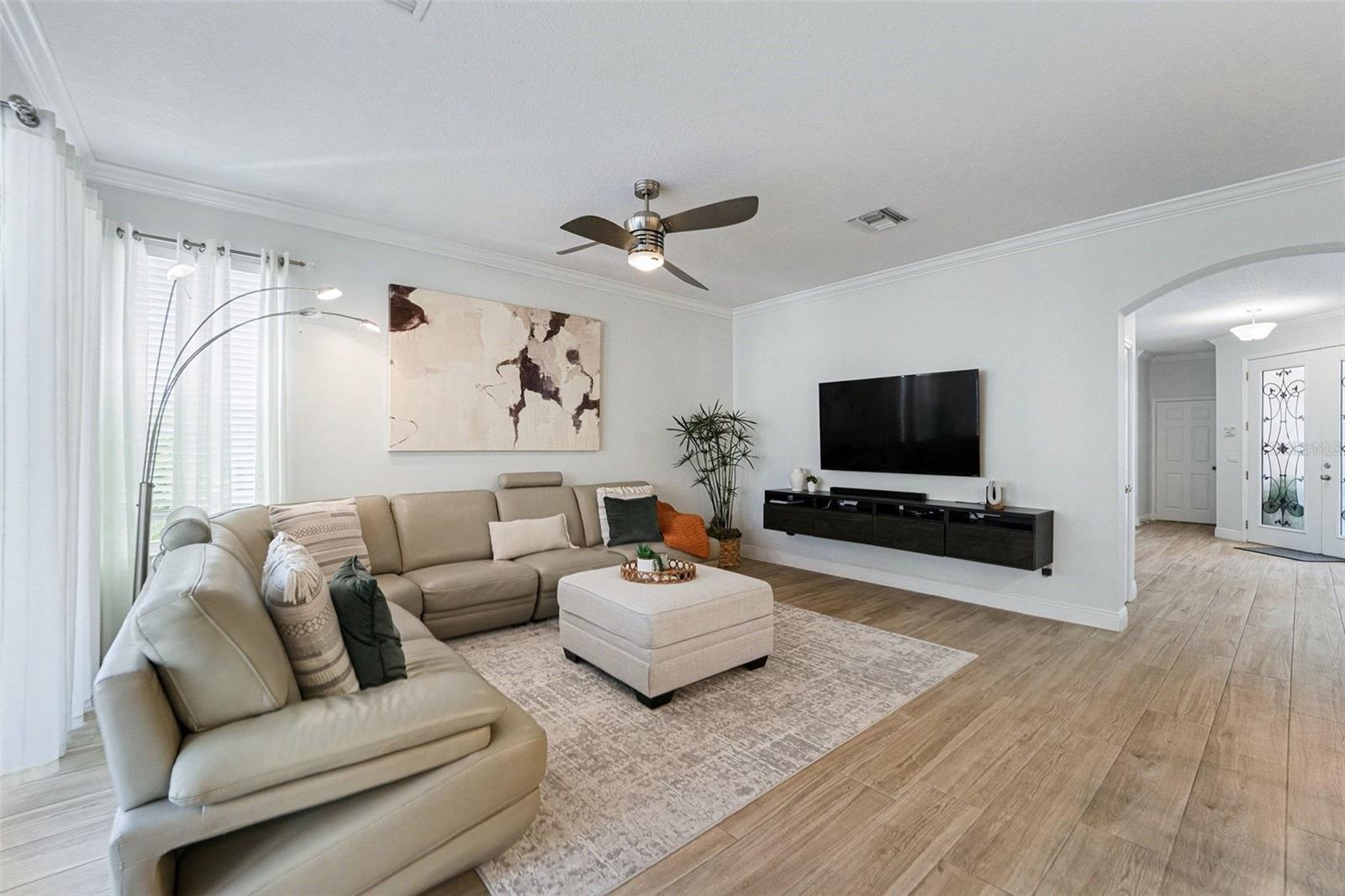 Family Room with built-in shelf