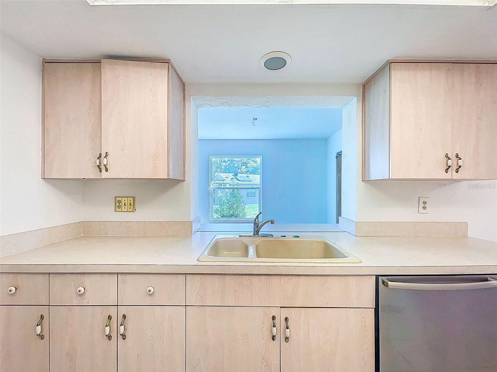 Pass through window to family room