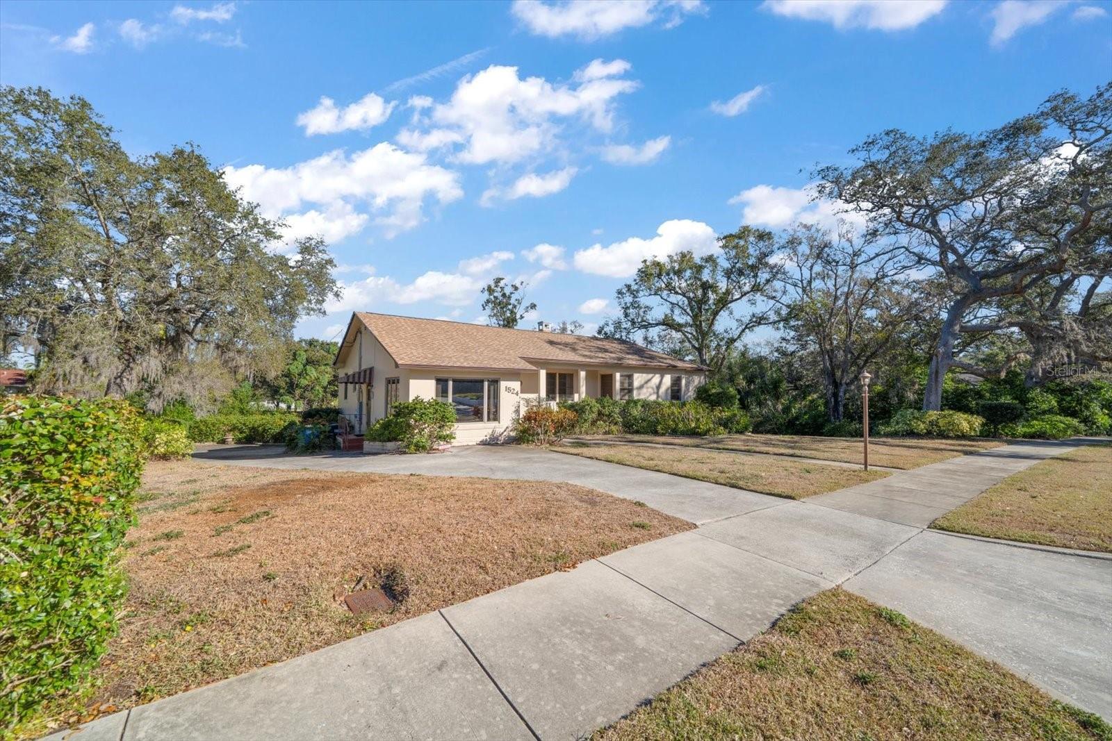 SIDE VIEW - Showing curved driveway to lower level of home