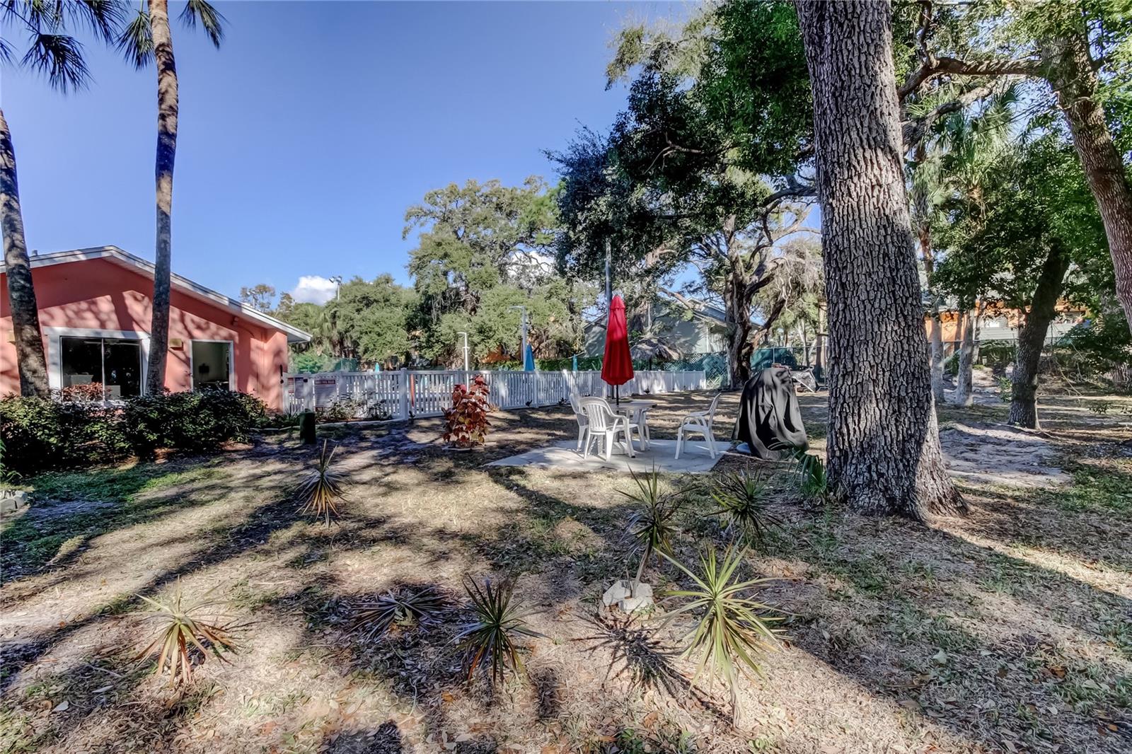 Park overlooking the back pool (and complex laundry room)