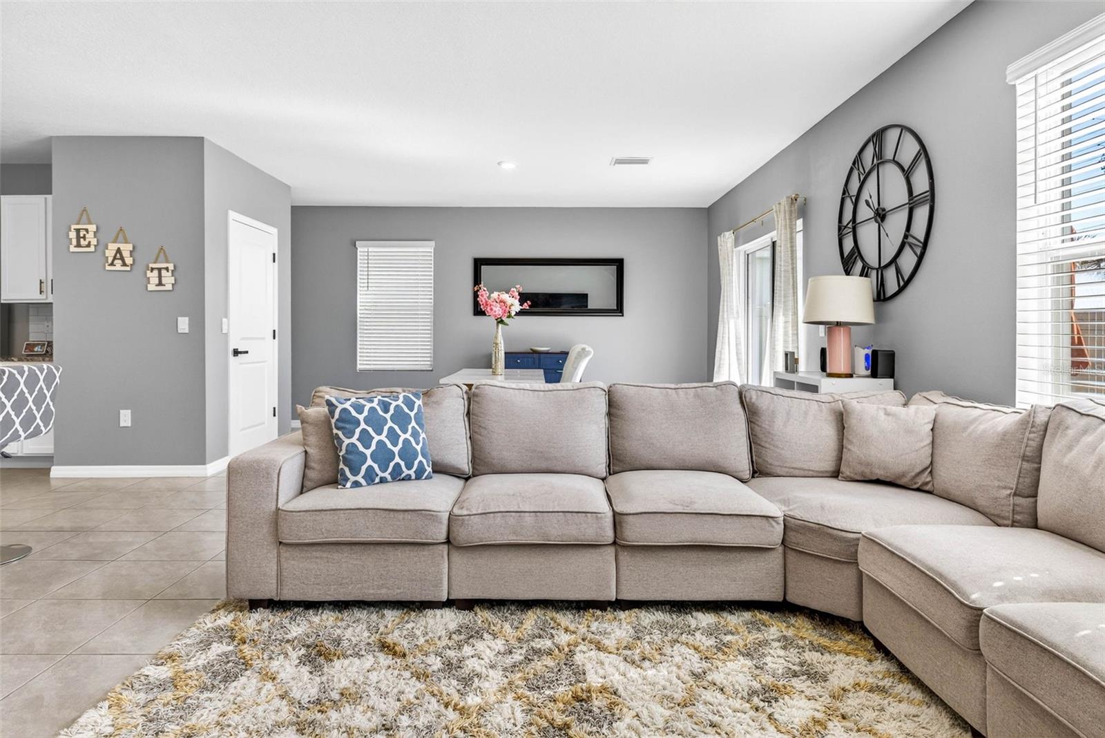 Tile flooring throughout main living space.