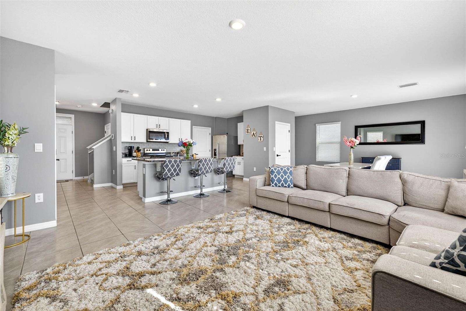 Large living room and dining space.