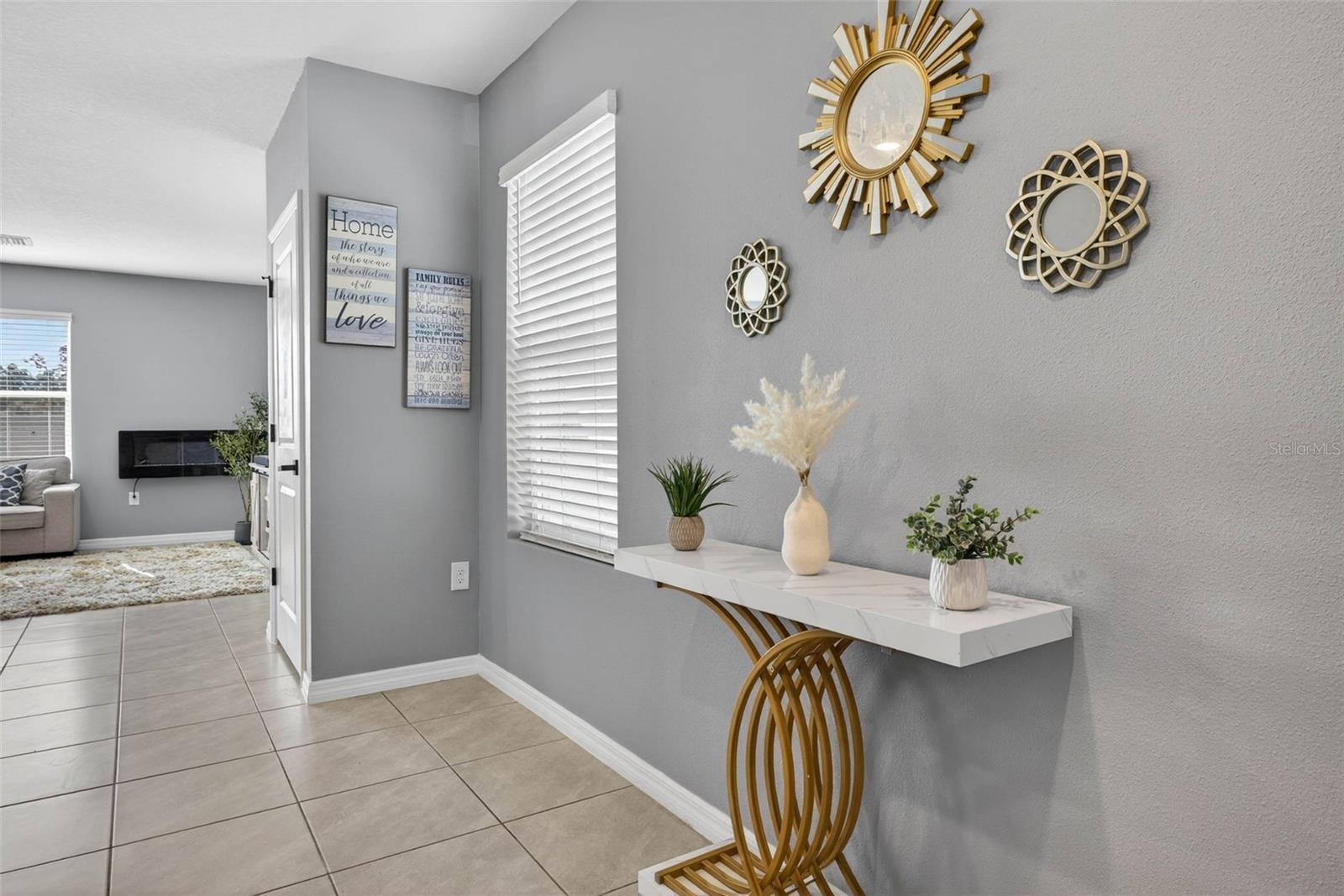 A decorative "catch all" area as you step inside.