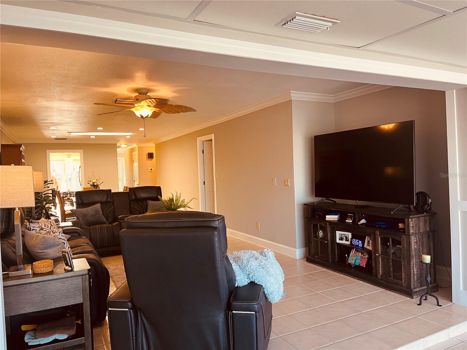 The view from the Florida room, looking back into the living room, dining room room combo!