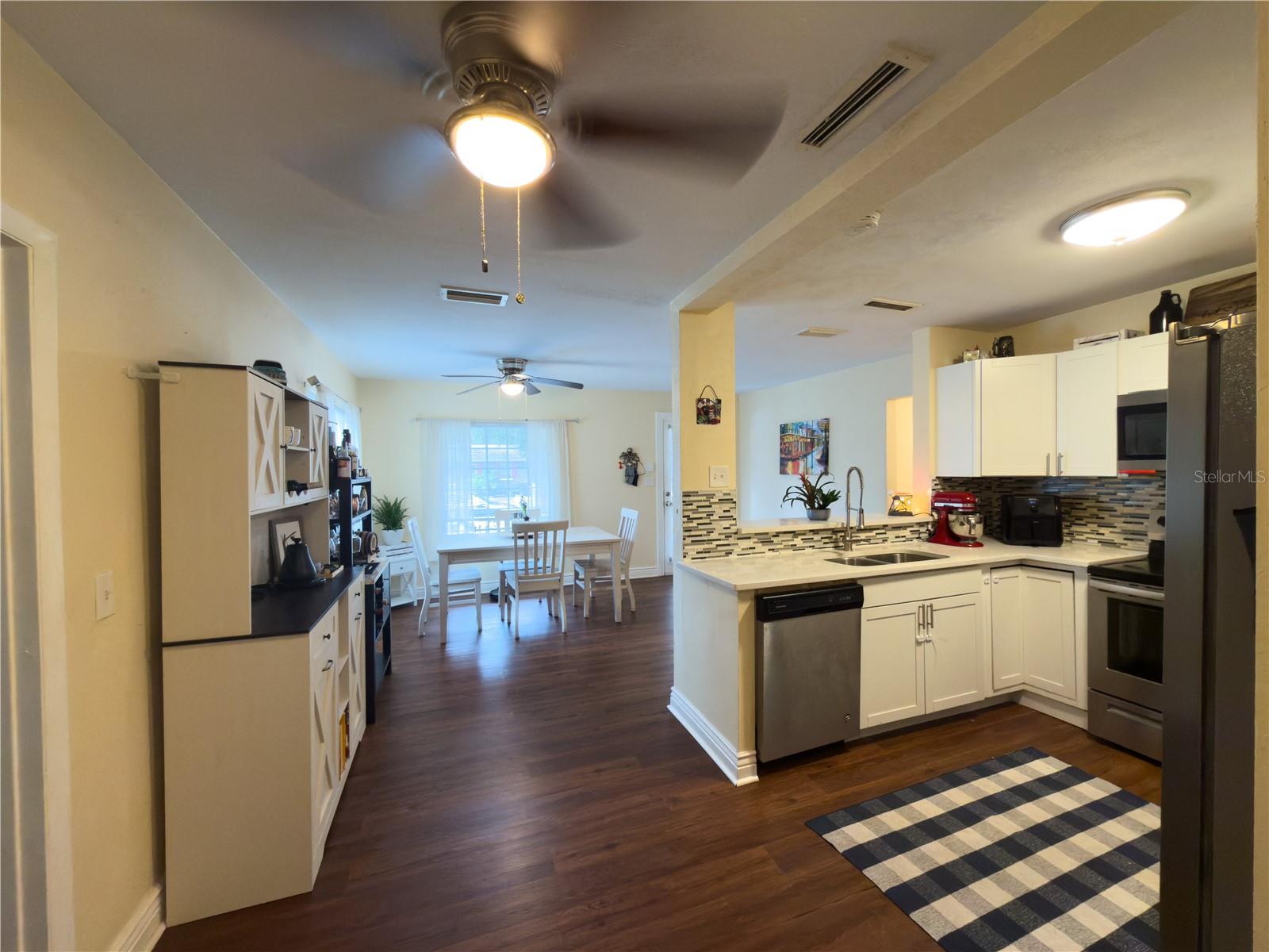 Kitchen and dining from living room
