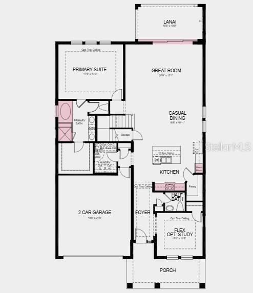 First Floor Plan - Additional highlights include: gourmet kitchen, a pocket sliding glass door in the great room, a soaking tub with a separate shower in the primary bathroom, and an outdoor kitchen rough-in