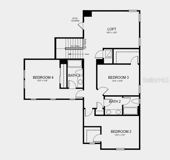 Second Floor Plan - Additional highlights include: gourmet kitchen, a pocket sliding glass door in the great room, a soaking tub with a separate shower in the primary bathroom, and an outdoor kitchen rough-in