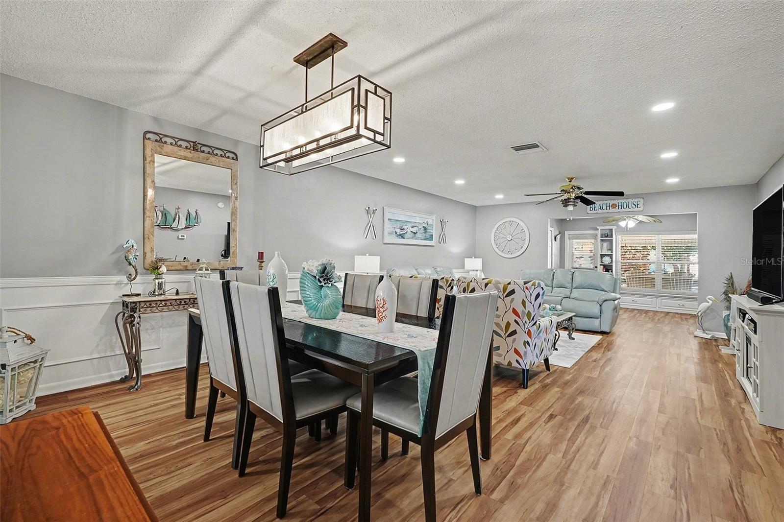 Full view of Dining room, Living room and Family room