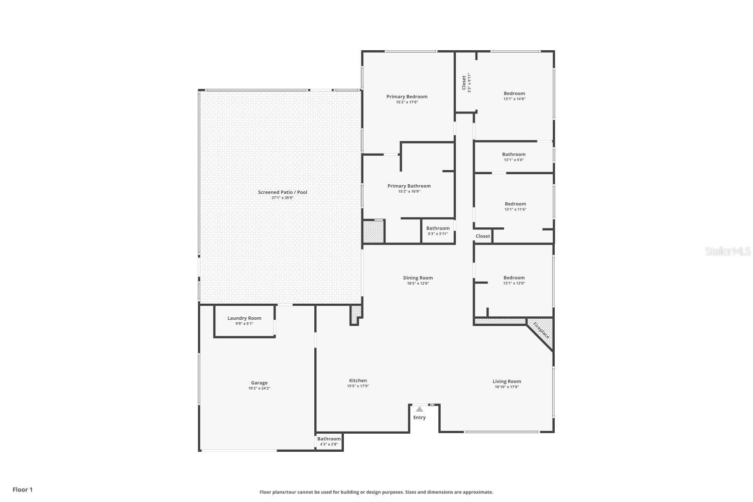 Floor Plan Of 6400 Mockingbird Way South.  All room dimensions are approximate & should be verified by buyers for accuracy.