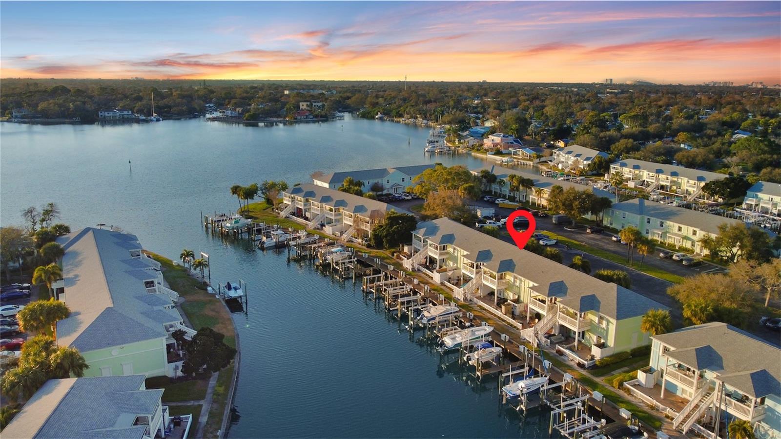 Easy boating access and sunset bay views to west.