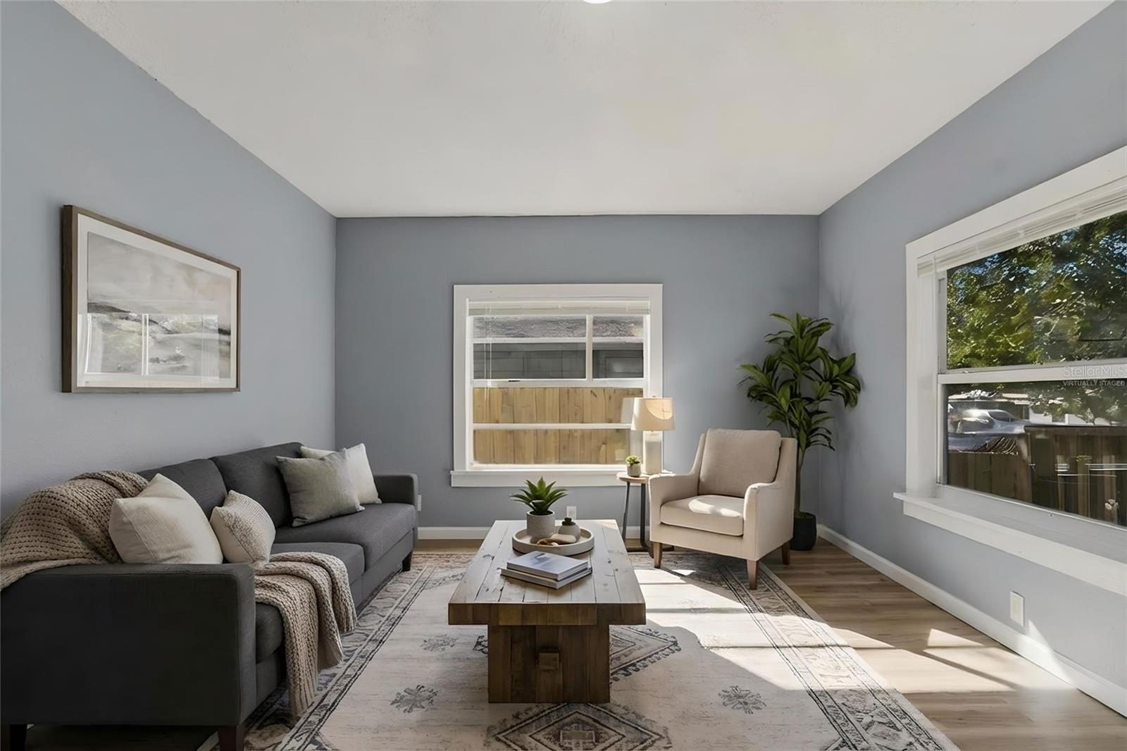 Virtually staged living room