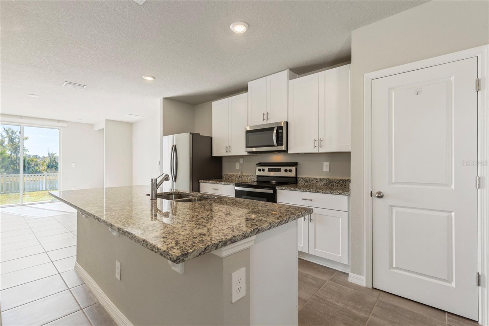 Large open granite counter island