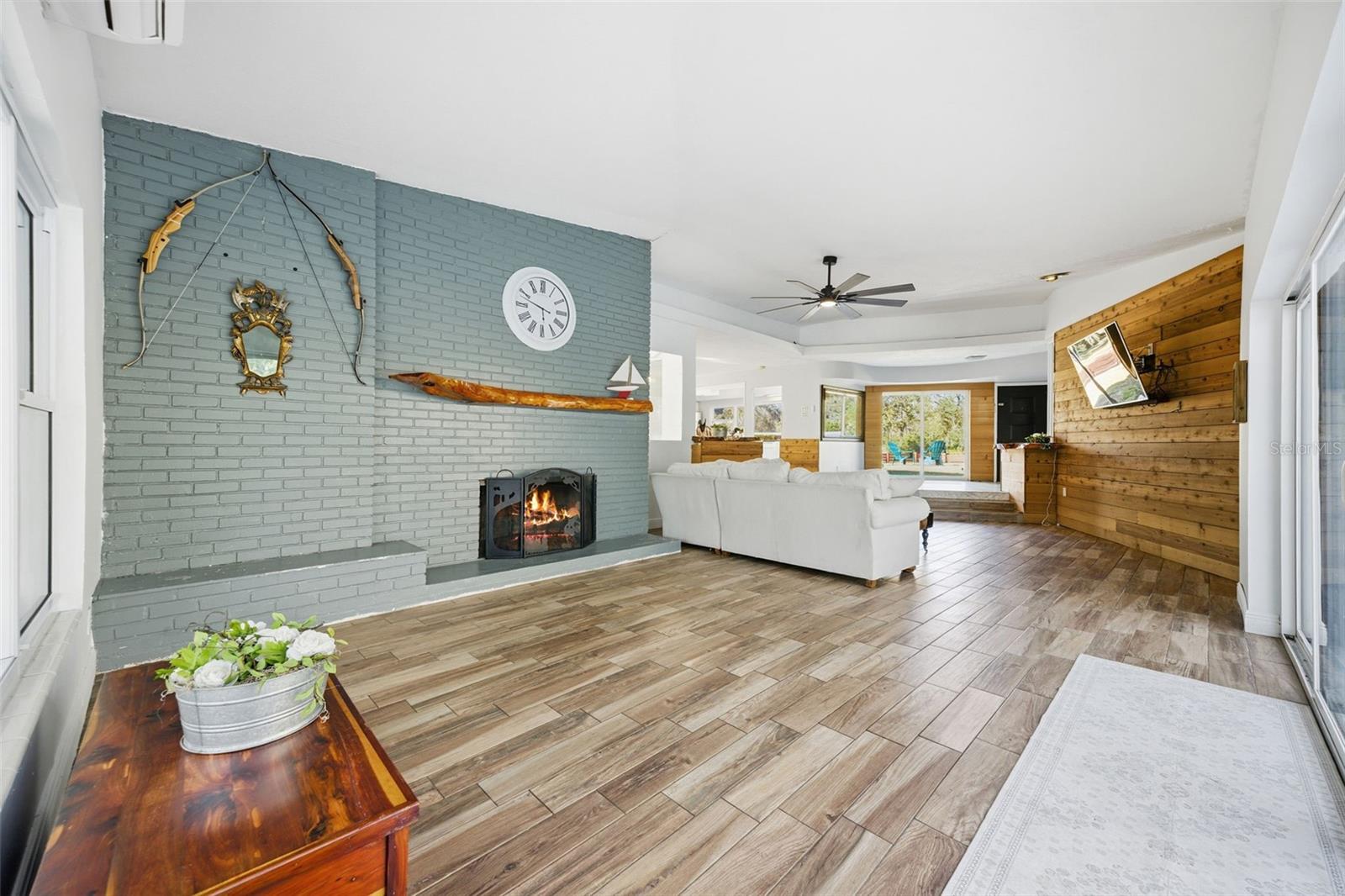 Large Family room with beautiful brick fireplace
