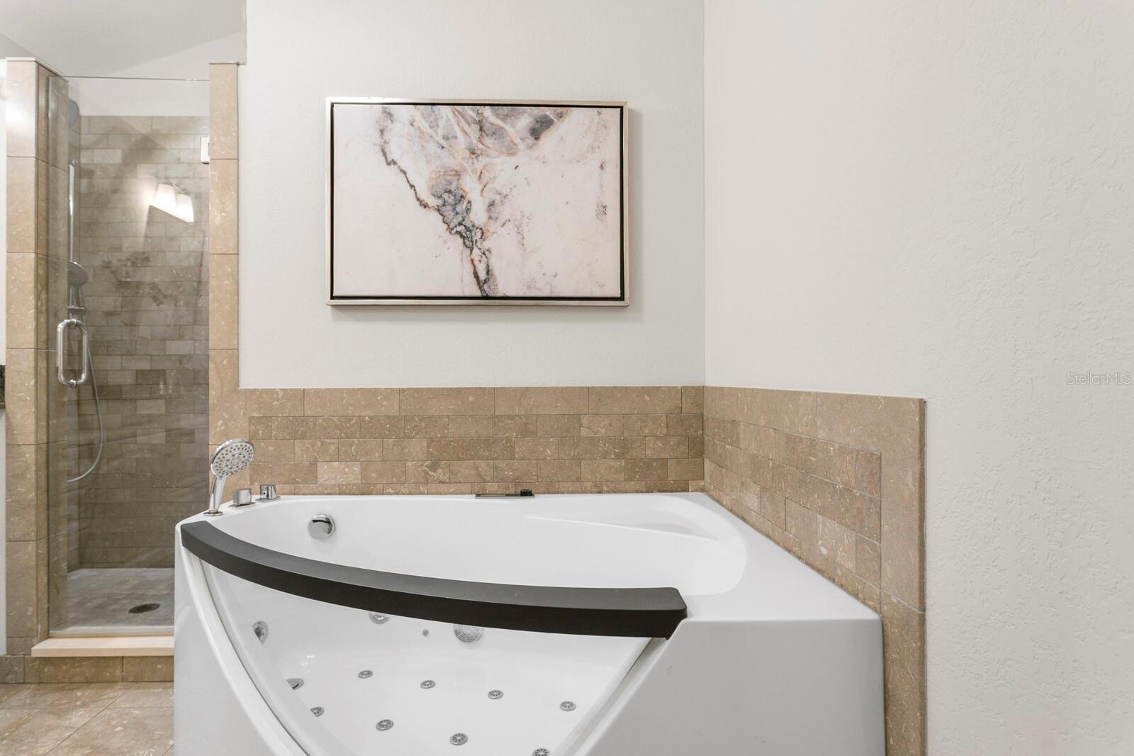 Primary bathroom with shower and bathtub