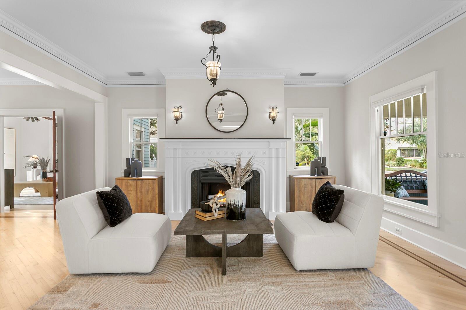 Sitting area by the by the gas fire place