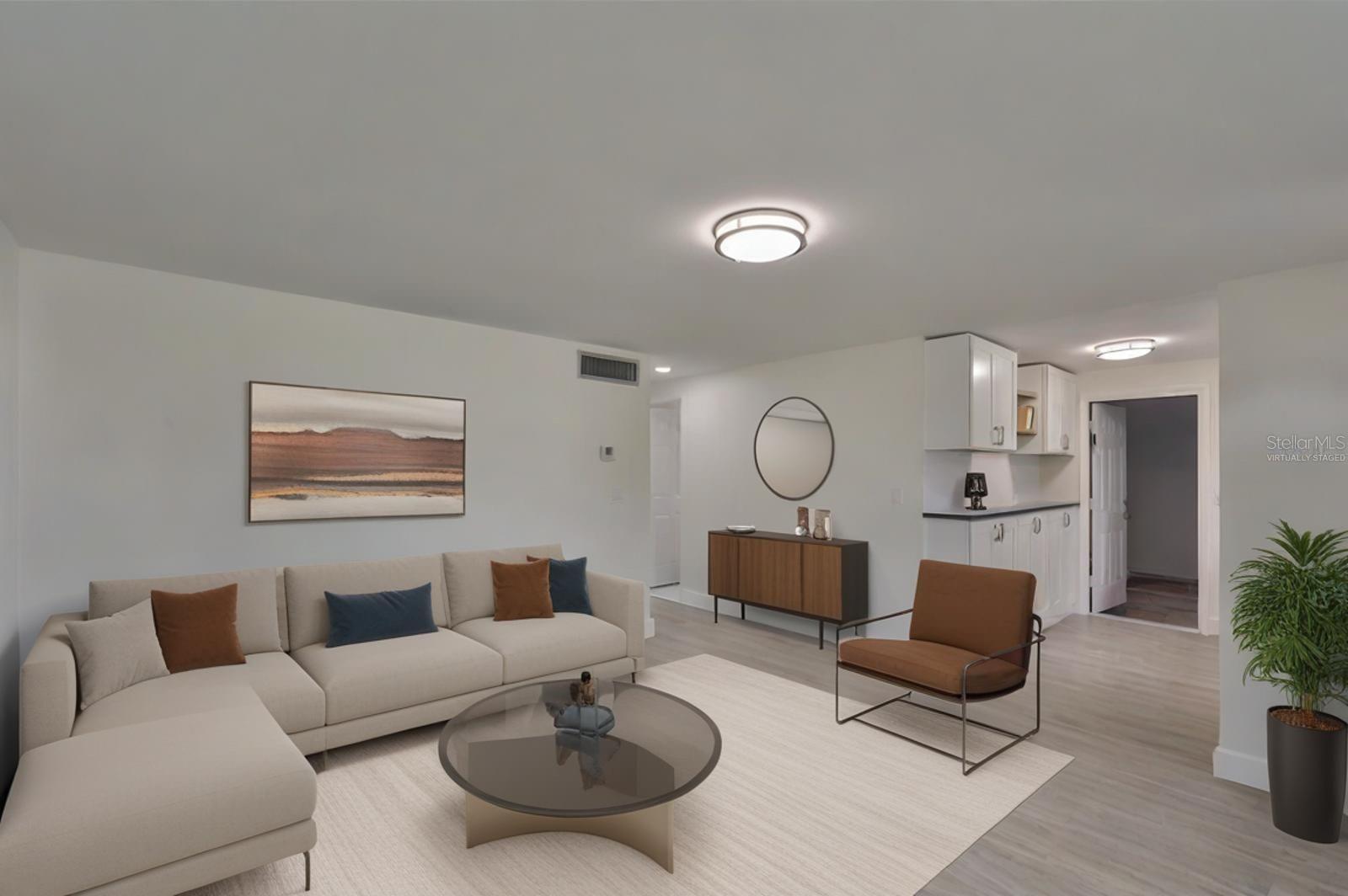 Living room virtually staged