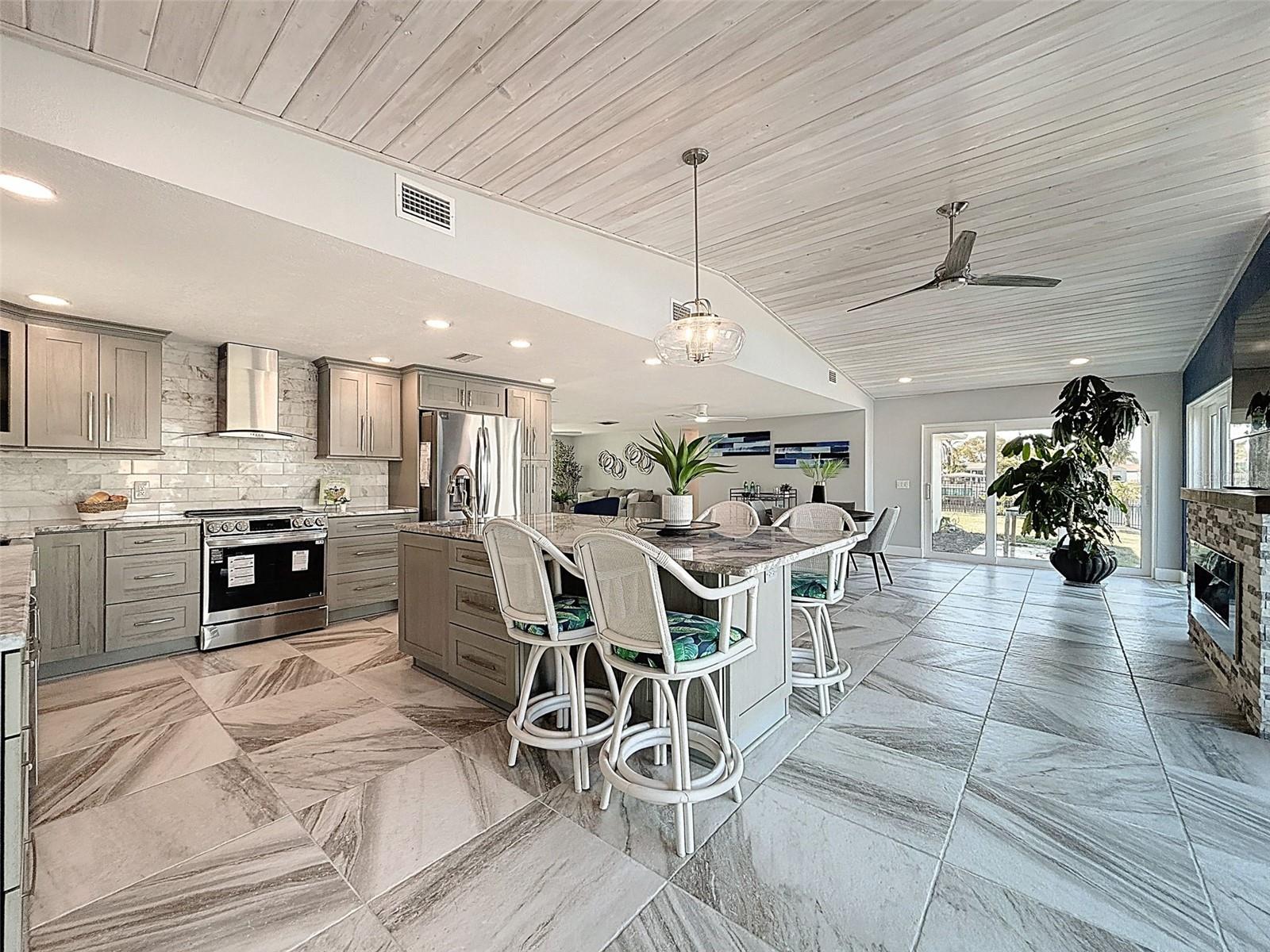 Notice the ceiling covered in wood.