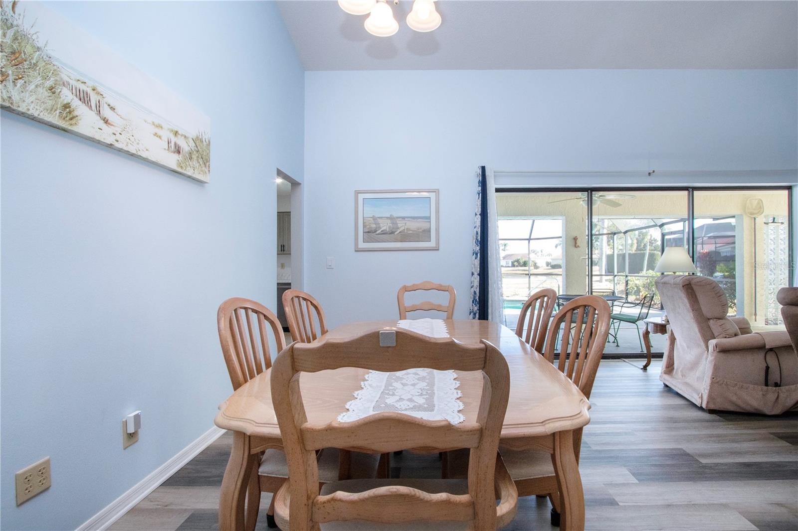 Dining area with pool view