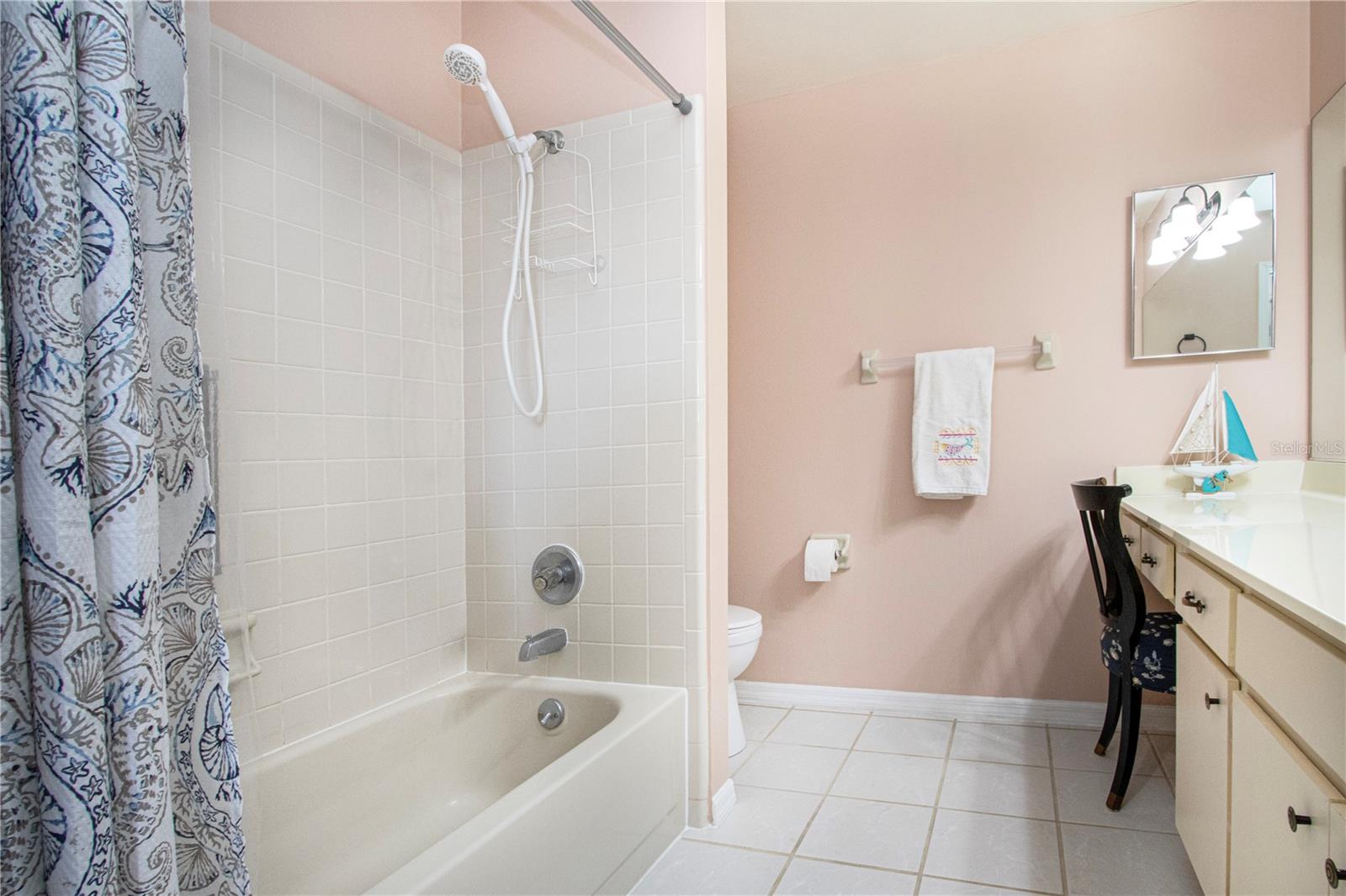Guest bathtub/shower combo and vanity