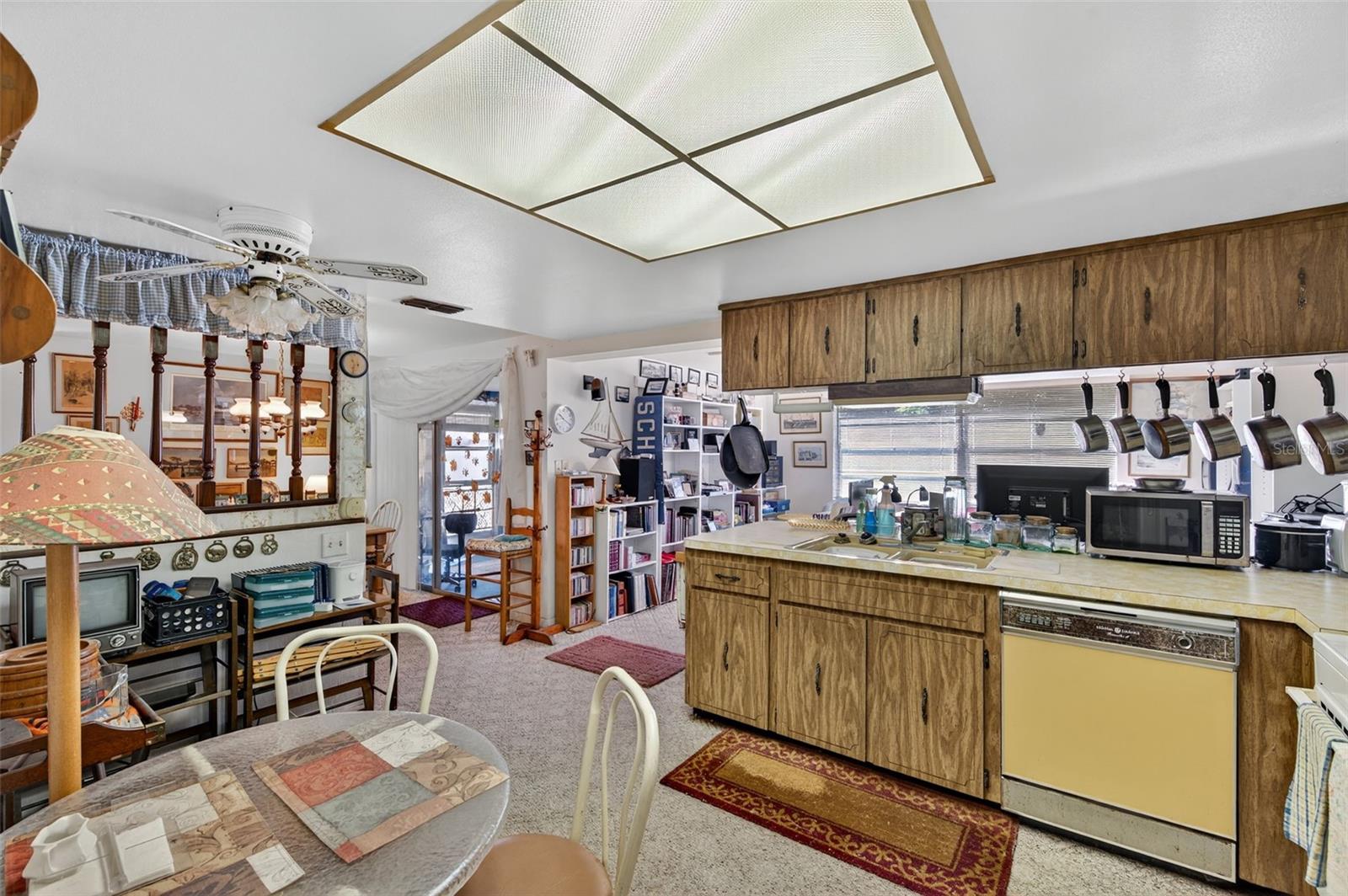 The kitchen has room for a  dining table