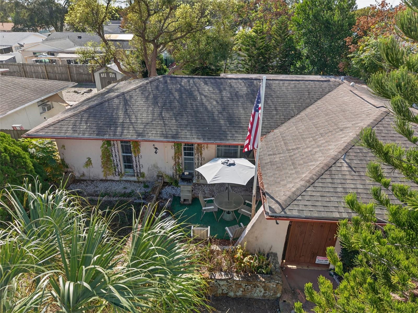 Front elevation showing the private front patio