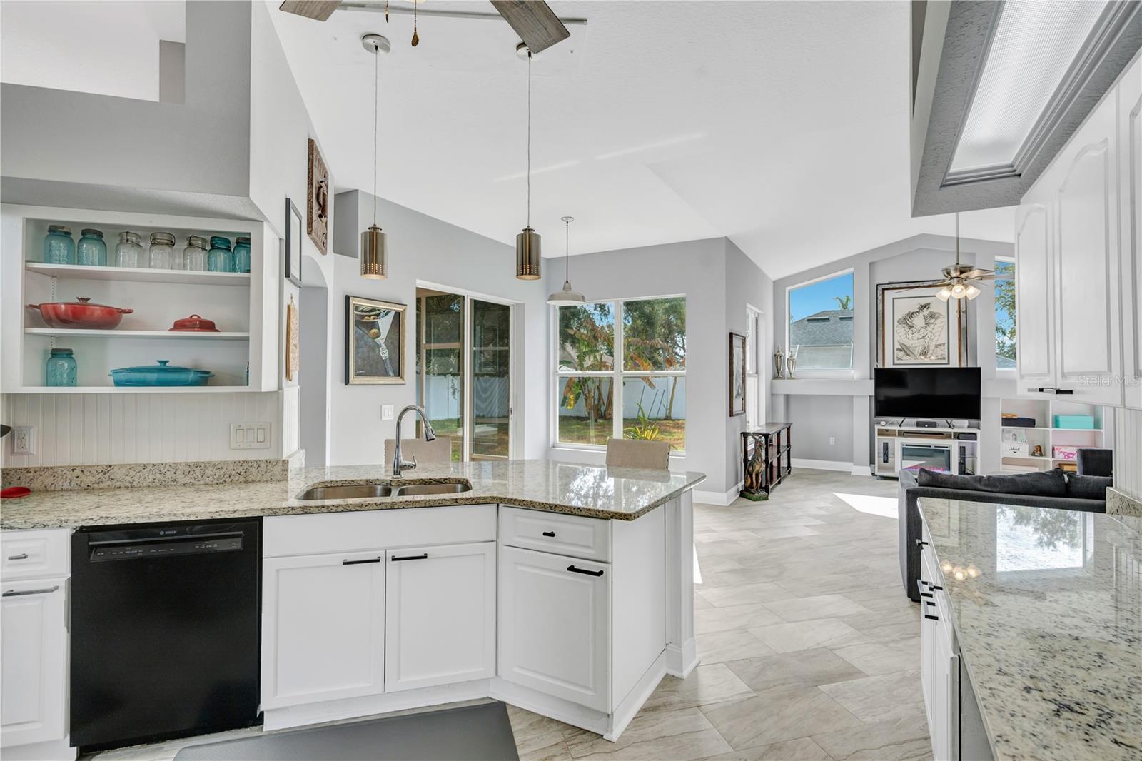 The kitchen is open to the family room and has an area for casual dining.