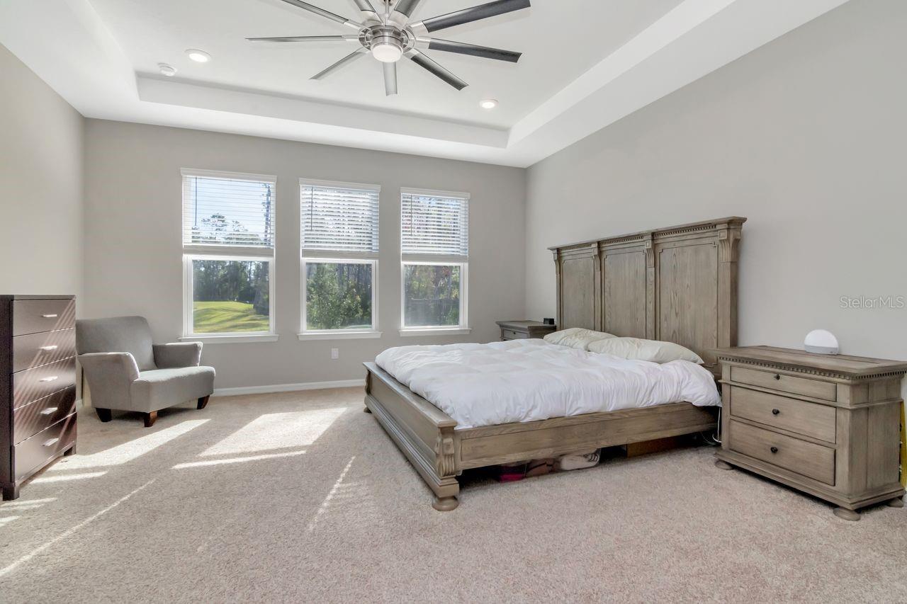 Primary suite with gorgeous water views, tray ceiling, upgraded ceiling fan and premium ensuite.