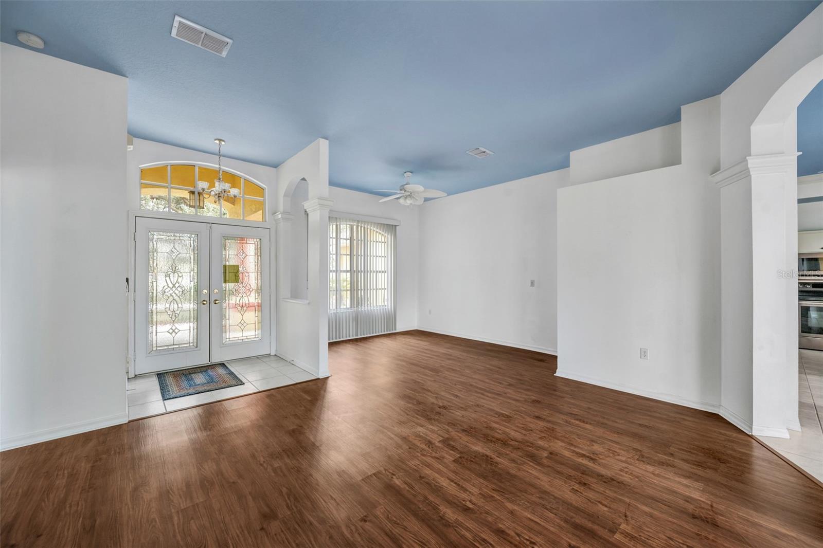 Front door and dining room