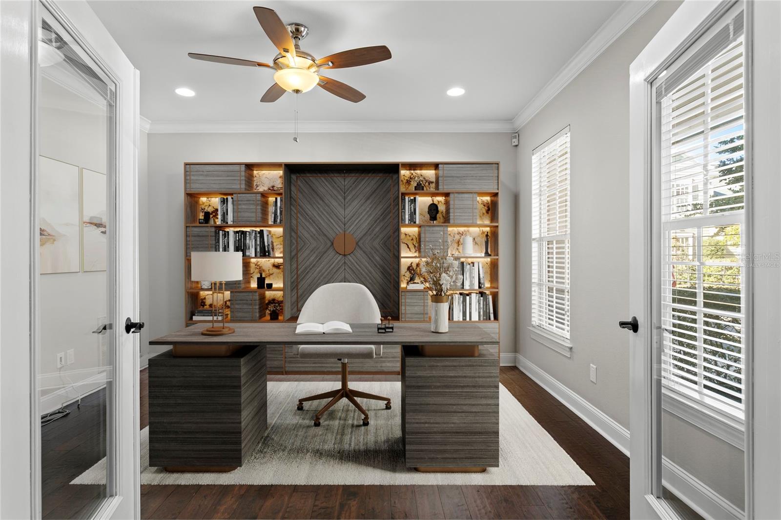 Virtually staged image of the versatile bonus room ideal for a home office, gym, or playroom