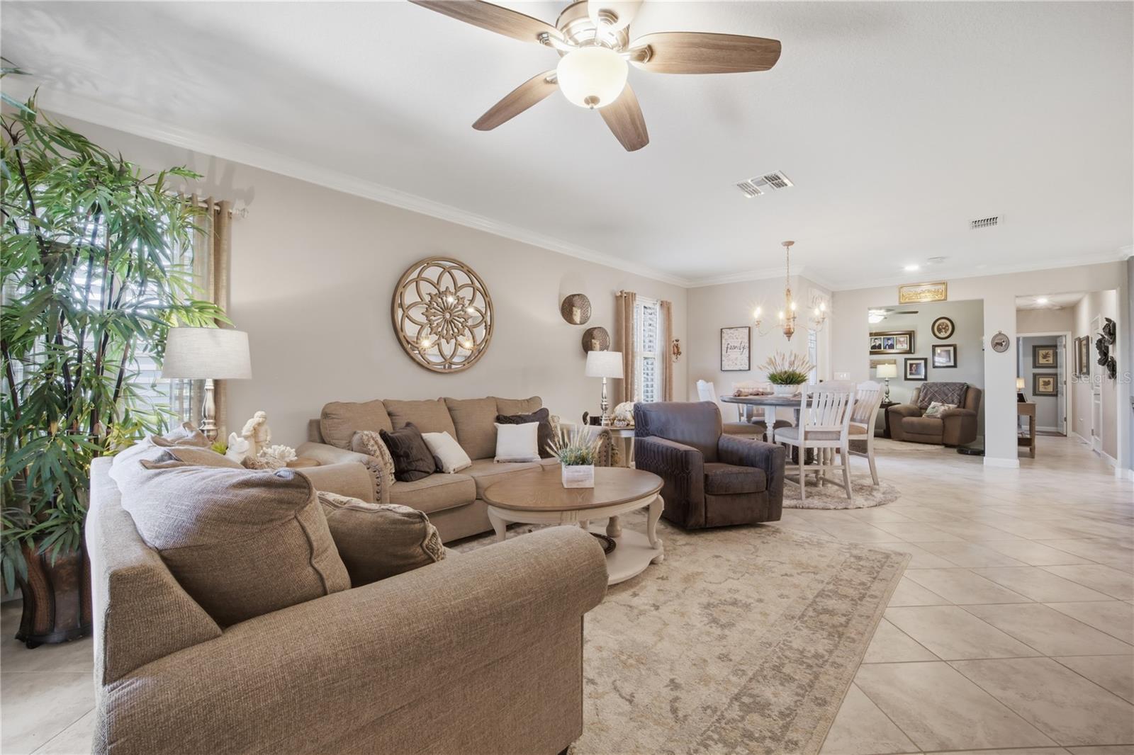 Crown molding and 17 x 17 Tiles on diagonal give a classic feel to this space!