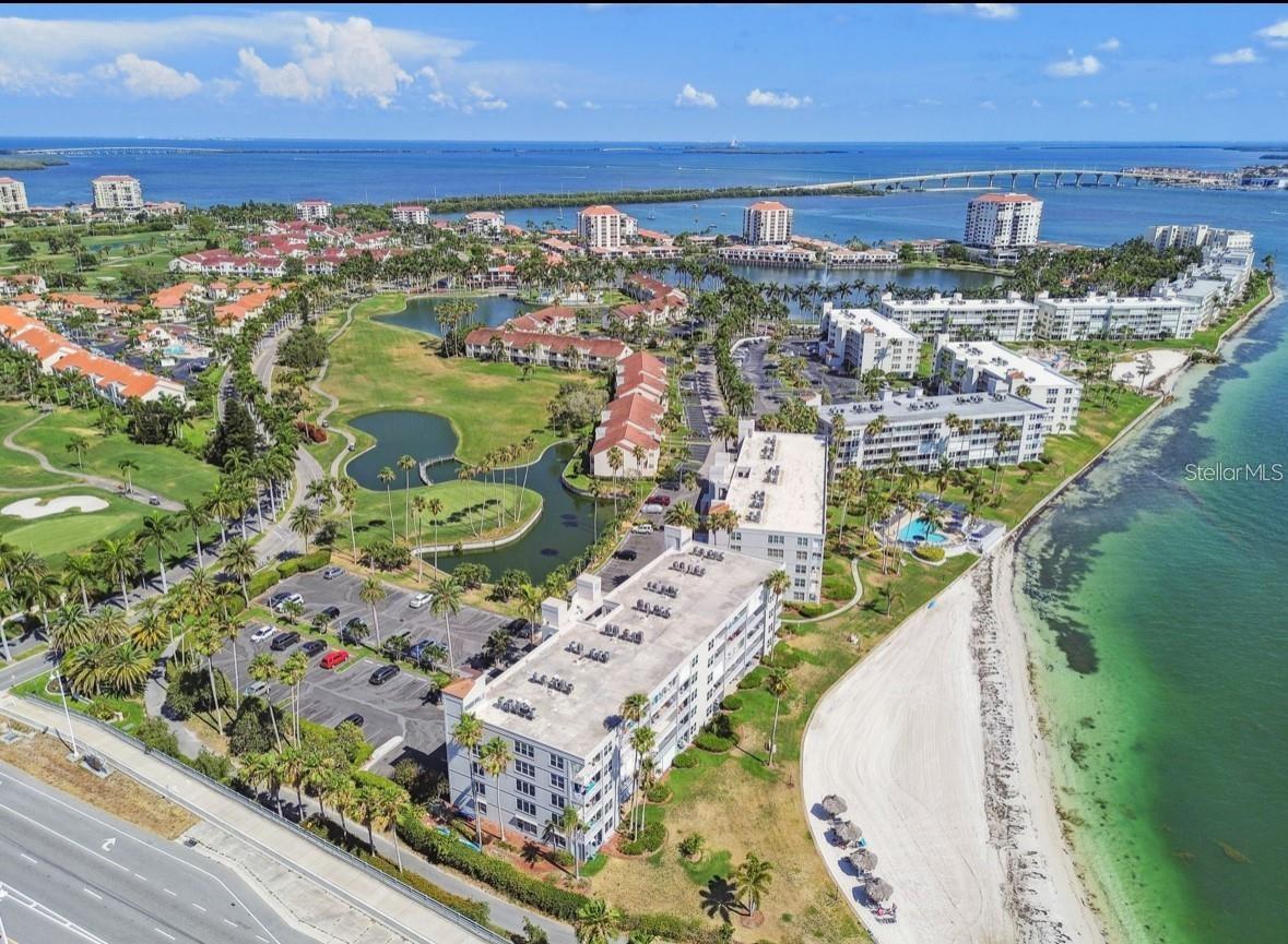 aerial view of golf course in community