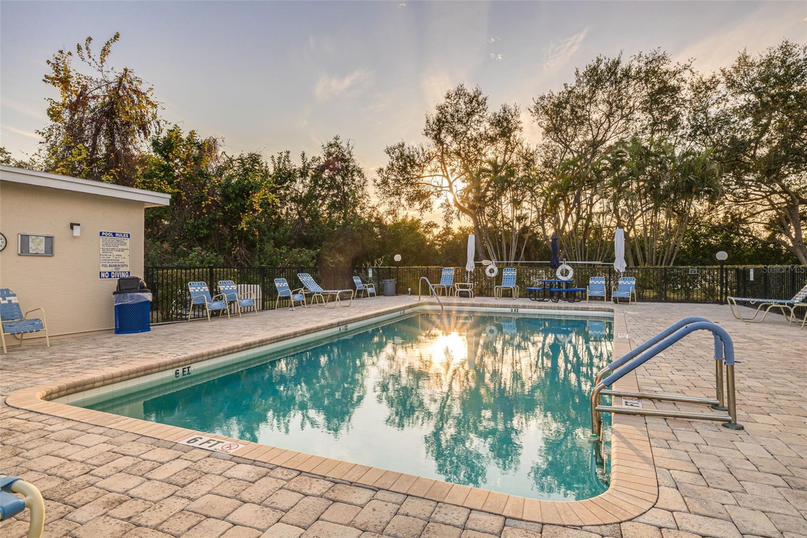 Pool next to building