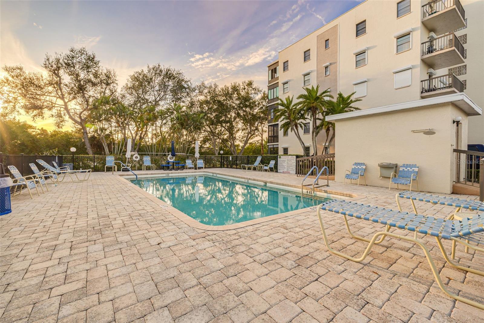 Pool next to building