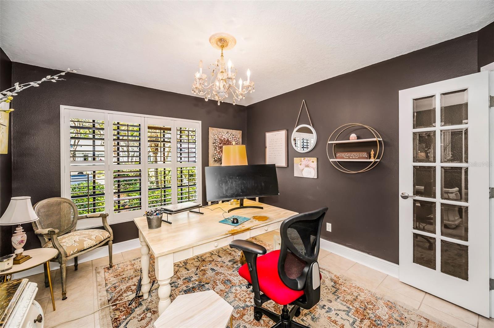 1st floor bedroom being used as an office, double french doors