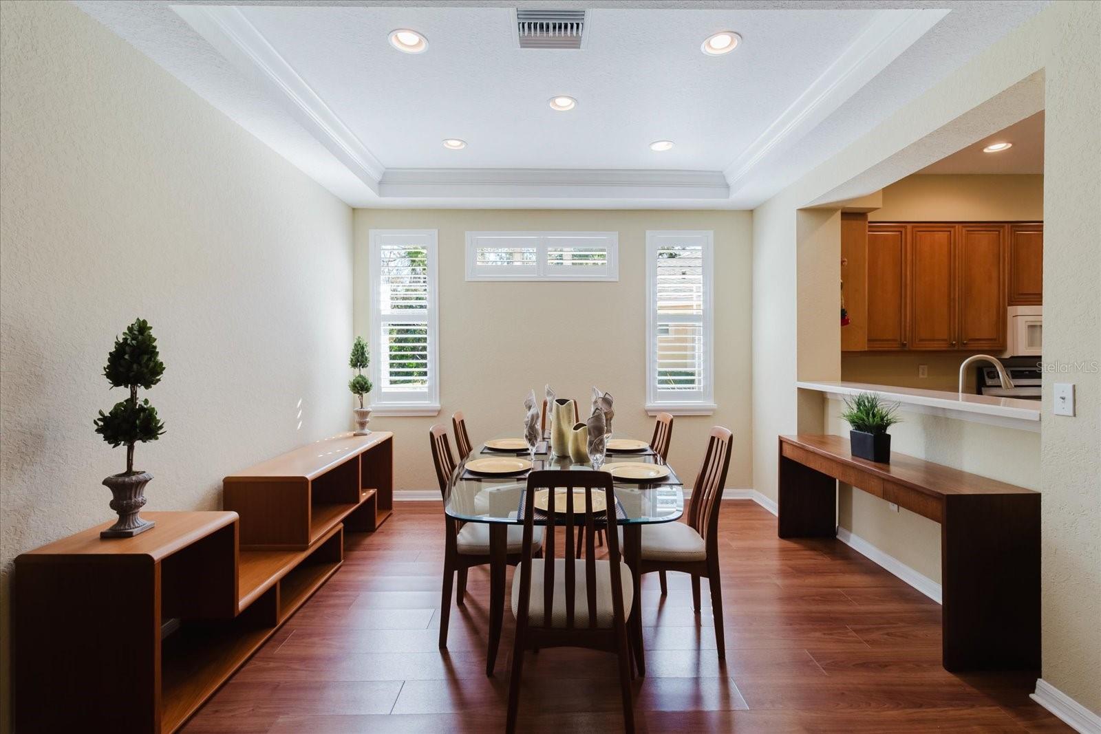 Elegant Dining room with tray ceilings