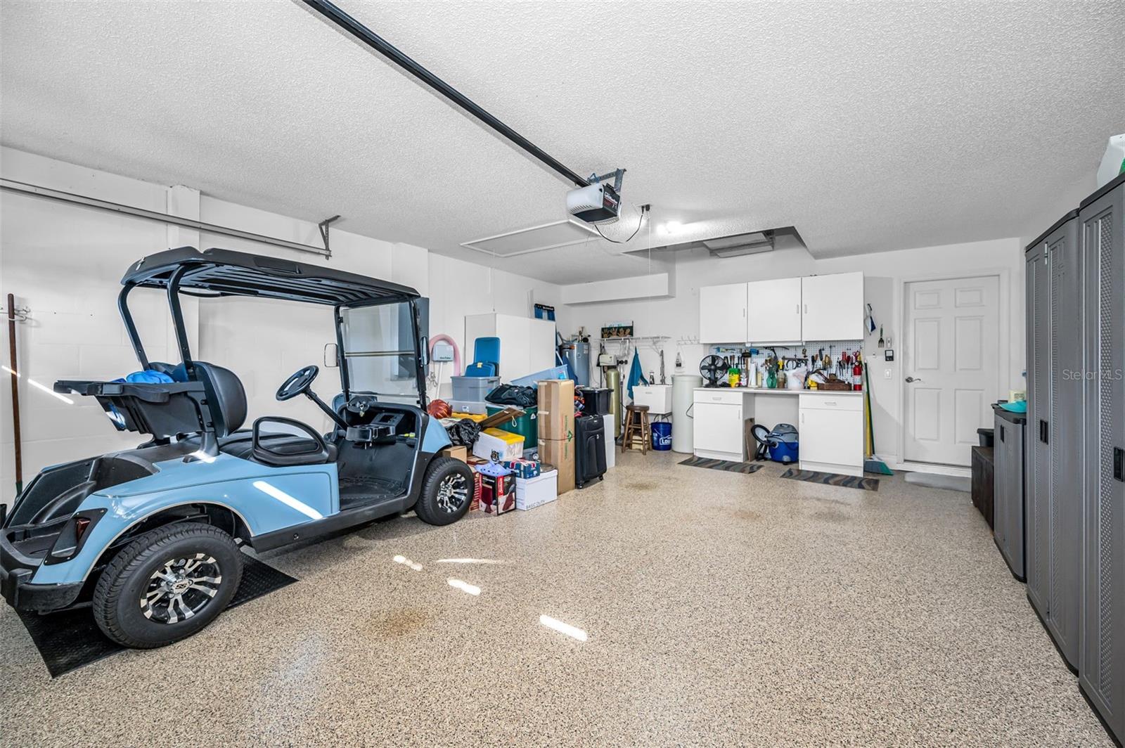 Garage area with epoxy coated floor