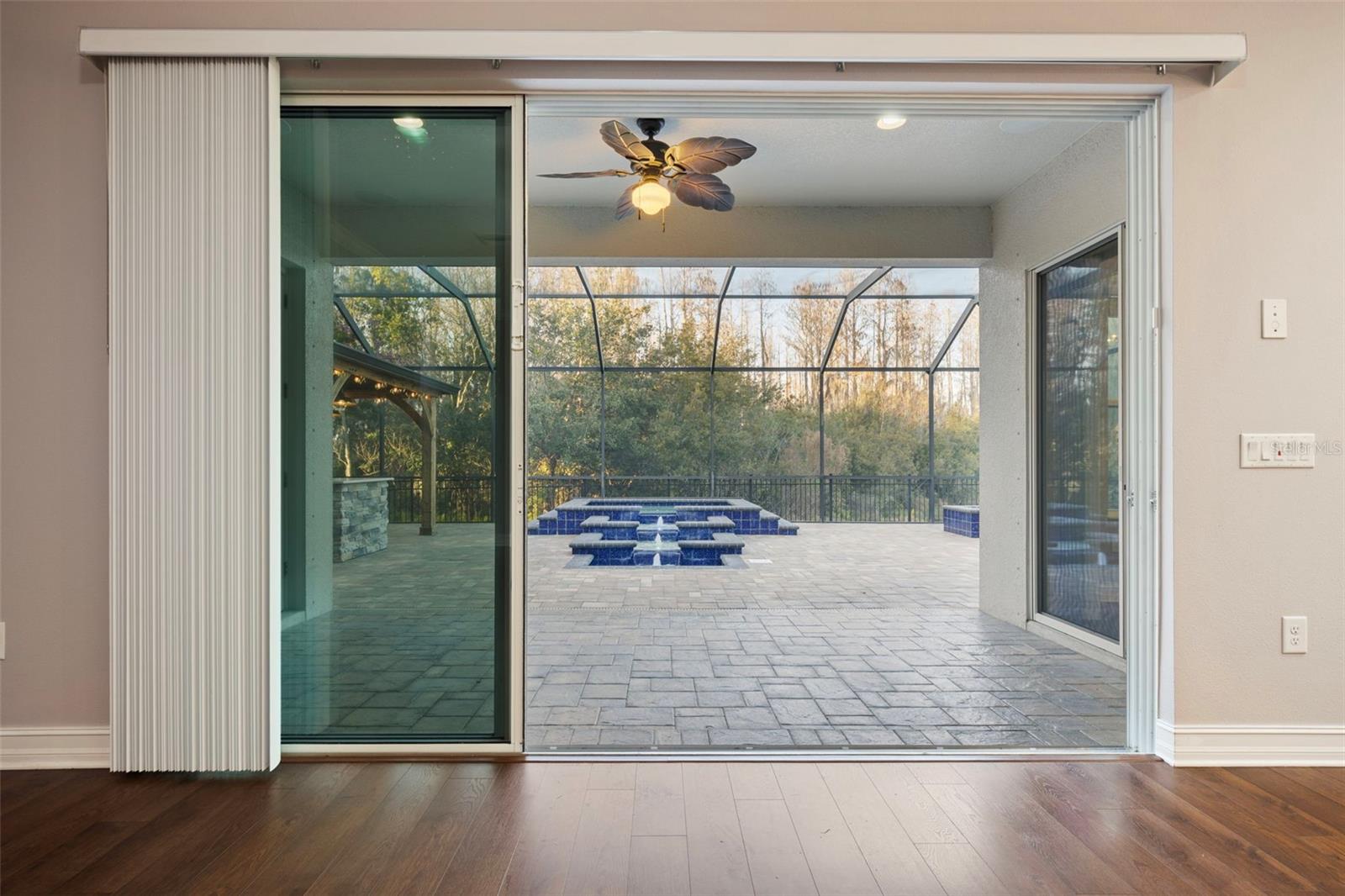 Family Room View - 3 panel sliding glass doors