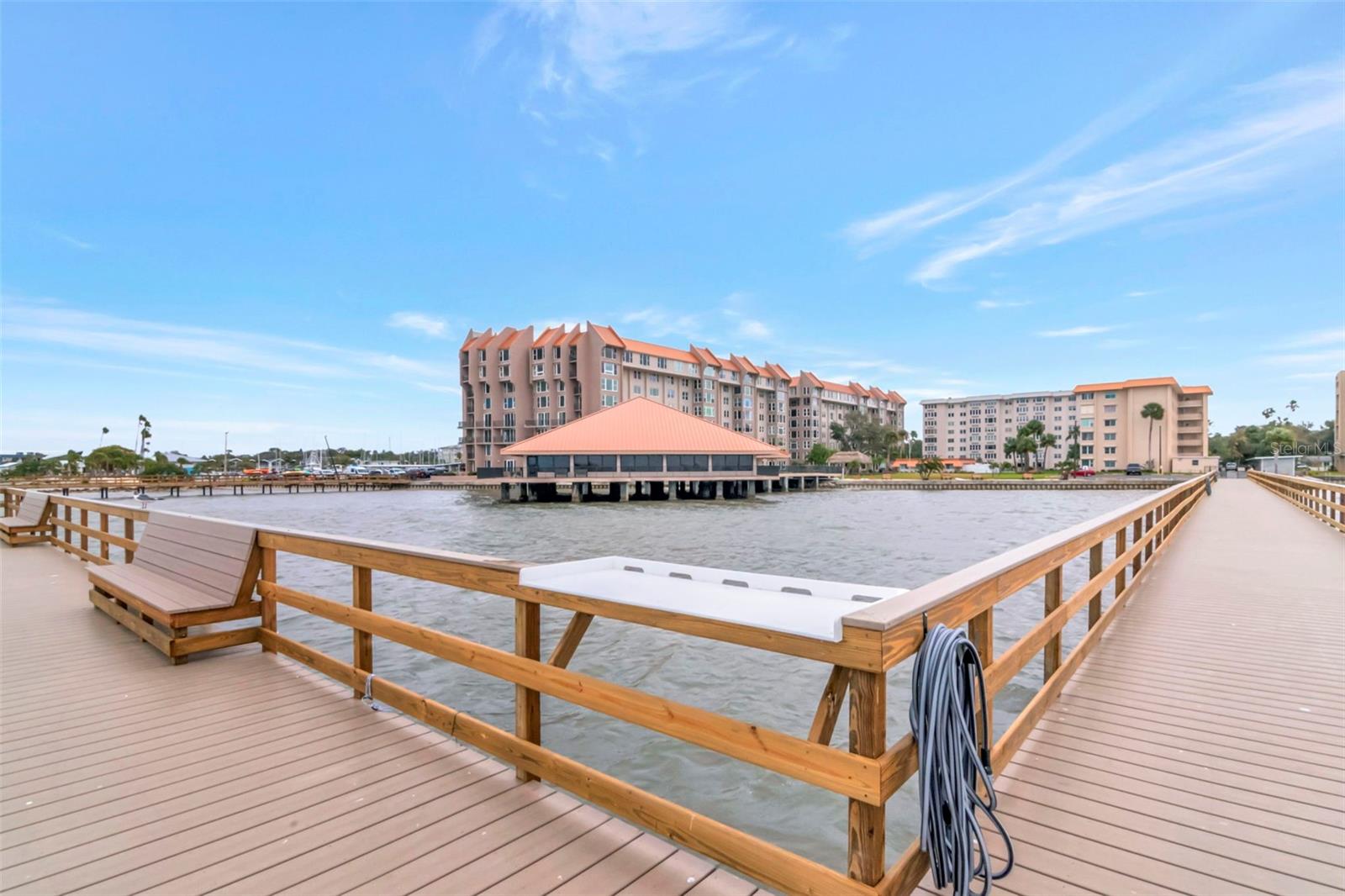 North Pier looking towards Waterfront Clubhouse and Building 634 on the left.