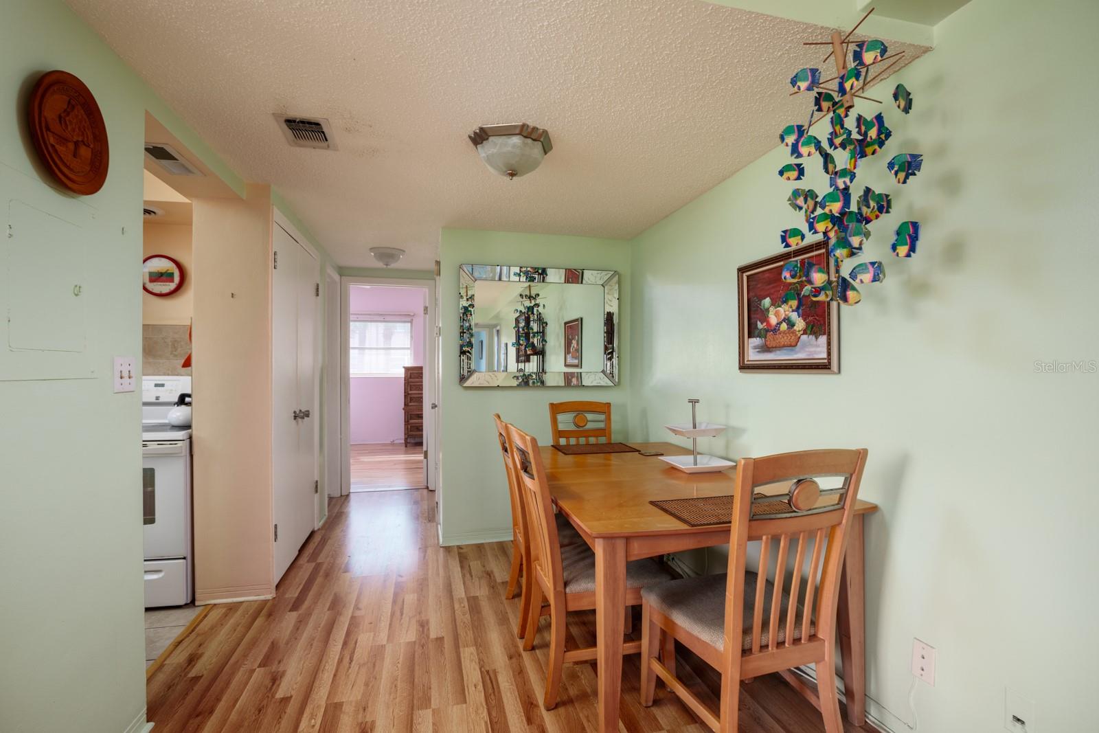 Dining room (8'x8'). 2nd bathroom to left after kitchen before 2nd bedroom.