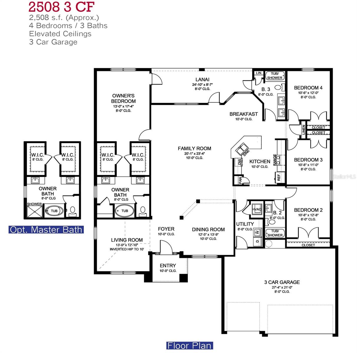 2508 3 Car Floor Plan
