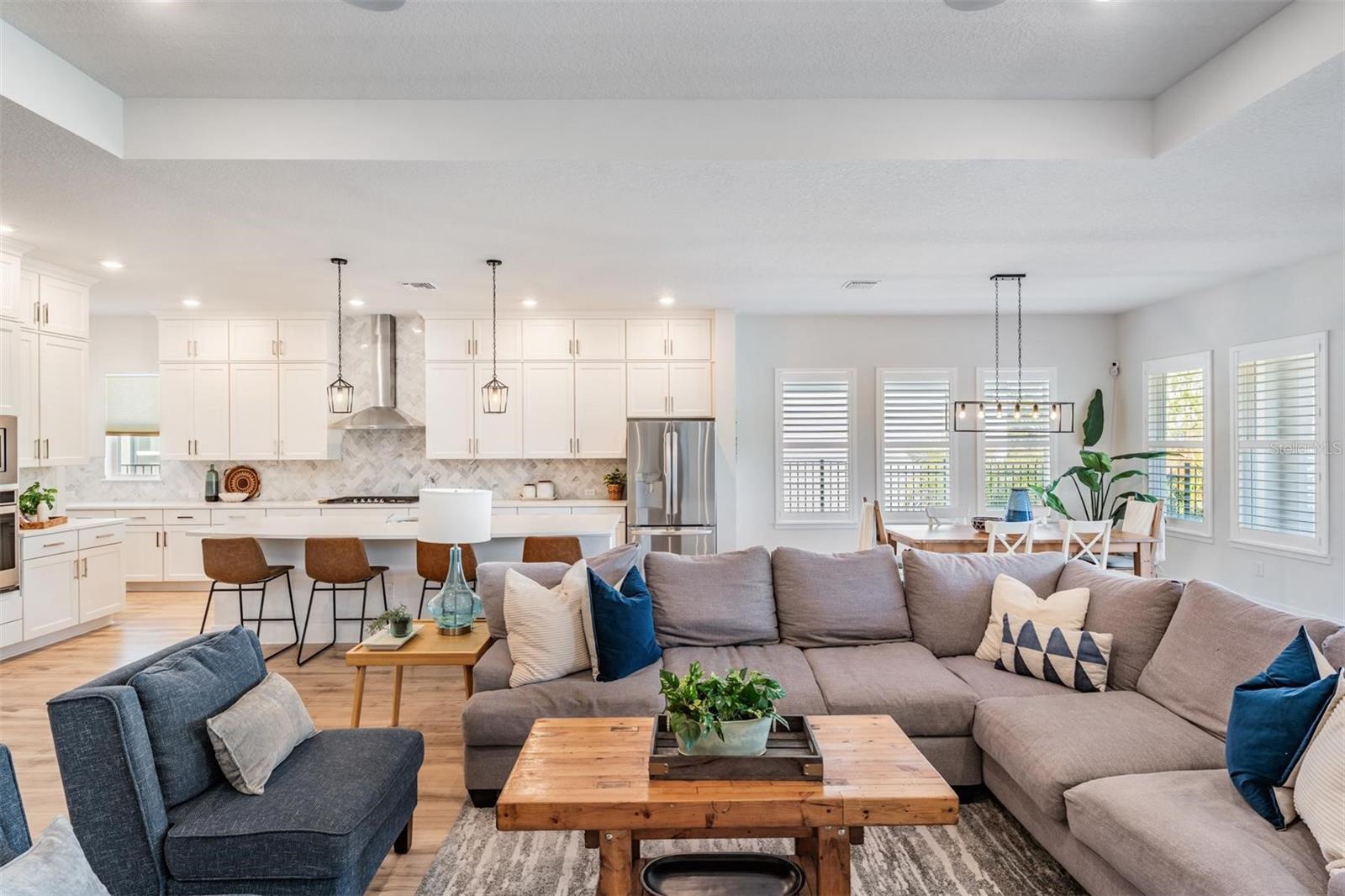 Great room views kitchen and dining area