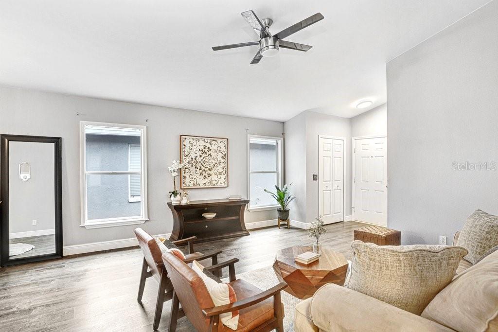 Living Area with view into Kitchen