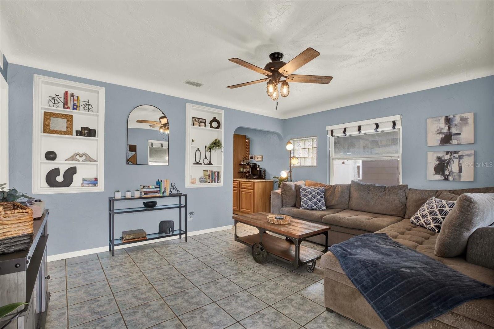 Living Room with Built-In Shelving