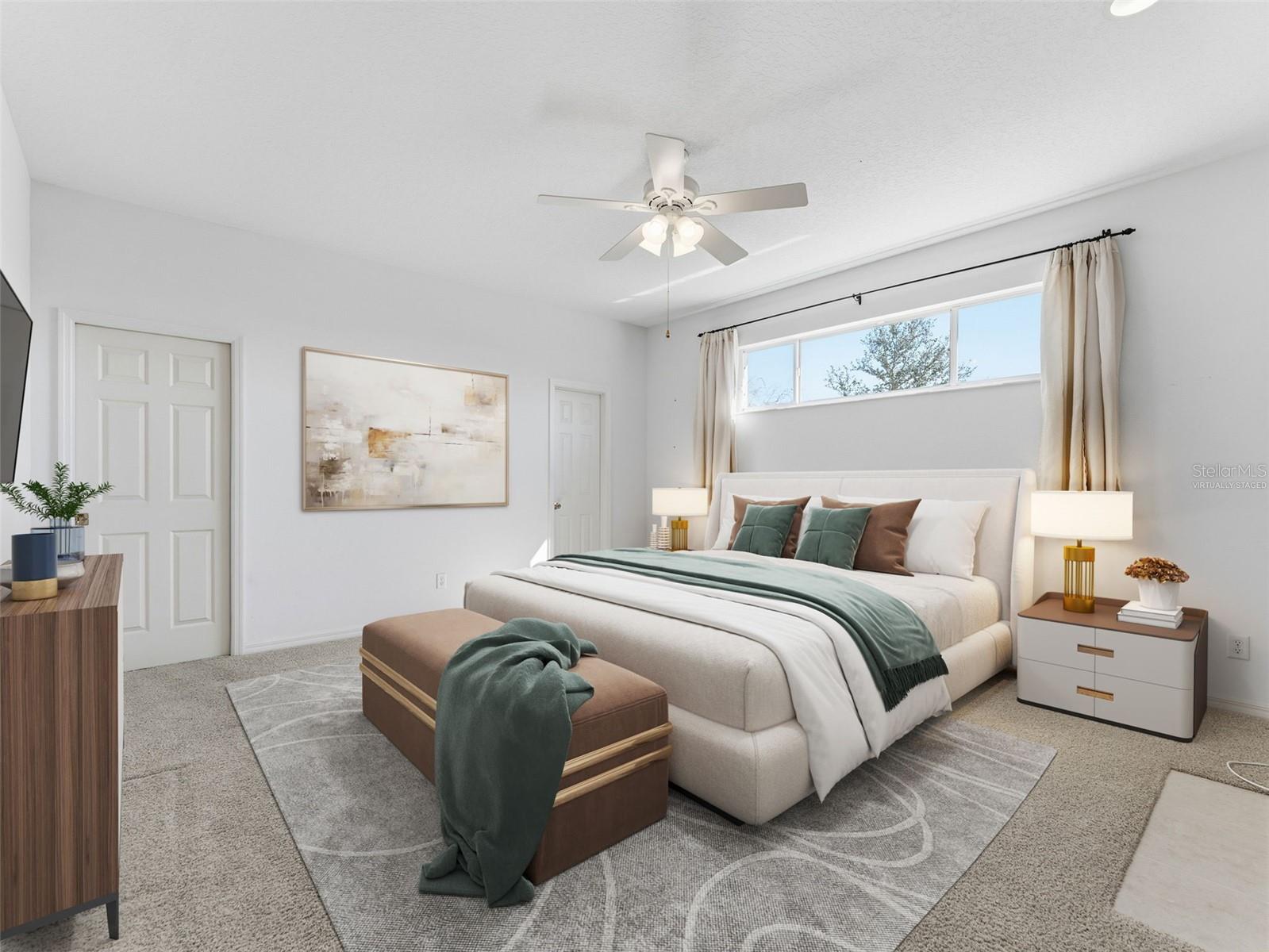 Virtually staged; primary bedroom