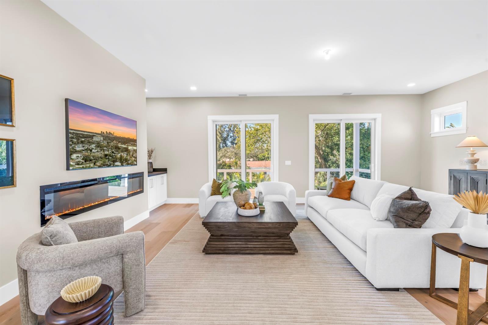 Main Living Area Features an Impressive Electric Fireplace