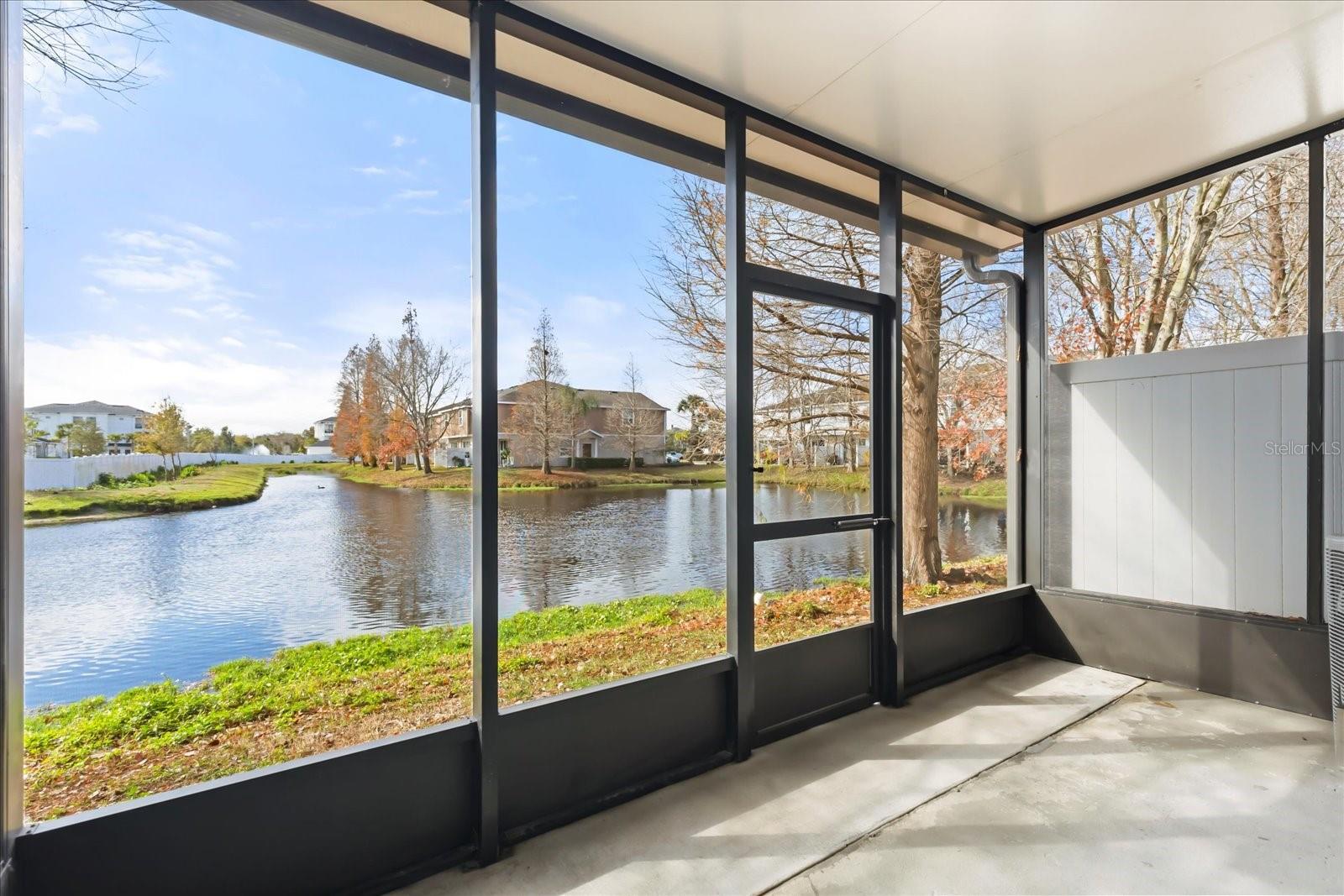 extended screened lanai with pond view