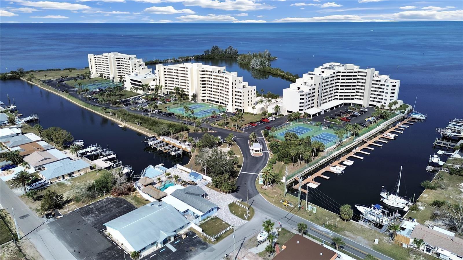 Aerial view of Gulf Island, a tropical oasis that offers that resort style living year round.